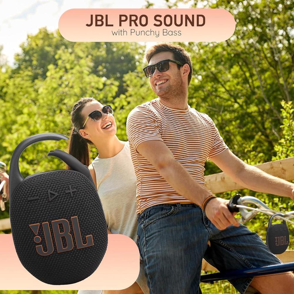 JBL Altavoz Bluetooth portátil Clip 5, Impermeable y polvo, batería de larga duración, morado, solución de tela de máximo rendimiento
