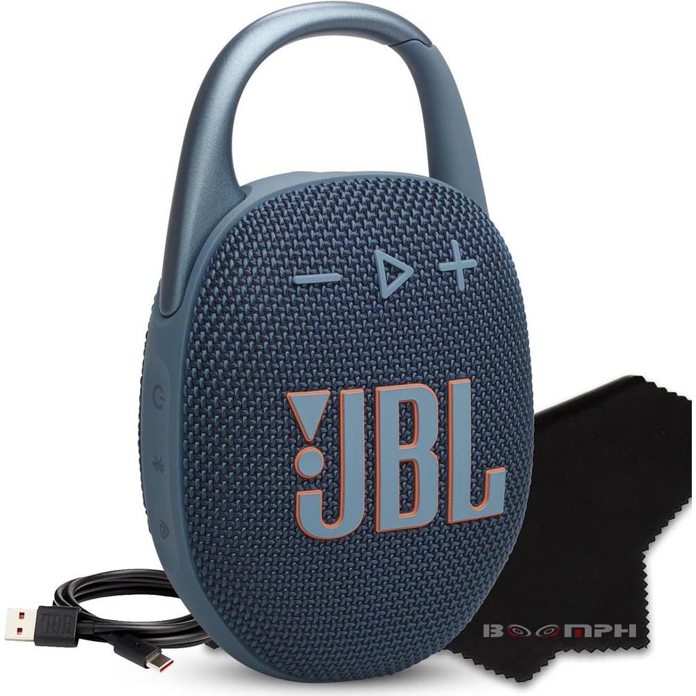 JBL Clip 5 Portable Bluetooth Speaker, IP67 Waterproof & Dustproof, Long-Lasting Battery - Blue - Boomph's Comprehensive Ultimate Performance Cloth Solution for Your On-The-Go Sound Experience