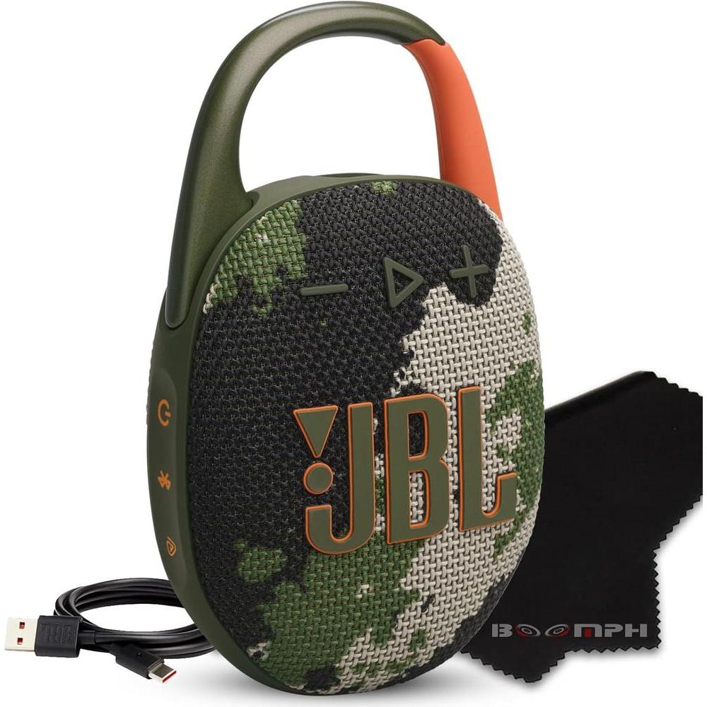 JBL Clip 5 Portable Bluetooth Speaker, IP67 Waterproof & Dustproof, Long-Lasting Battery - Squad - Boomph's Comprehensive Ultimate Performance Cloth Solution for Your On-The-Go Sound Experience