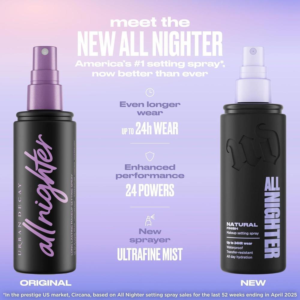 Urban Decay All Nighter Spray Fijador de Maquillaje Impermeable, Acabado Natural, Hasta 24 horas de uso