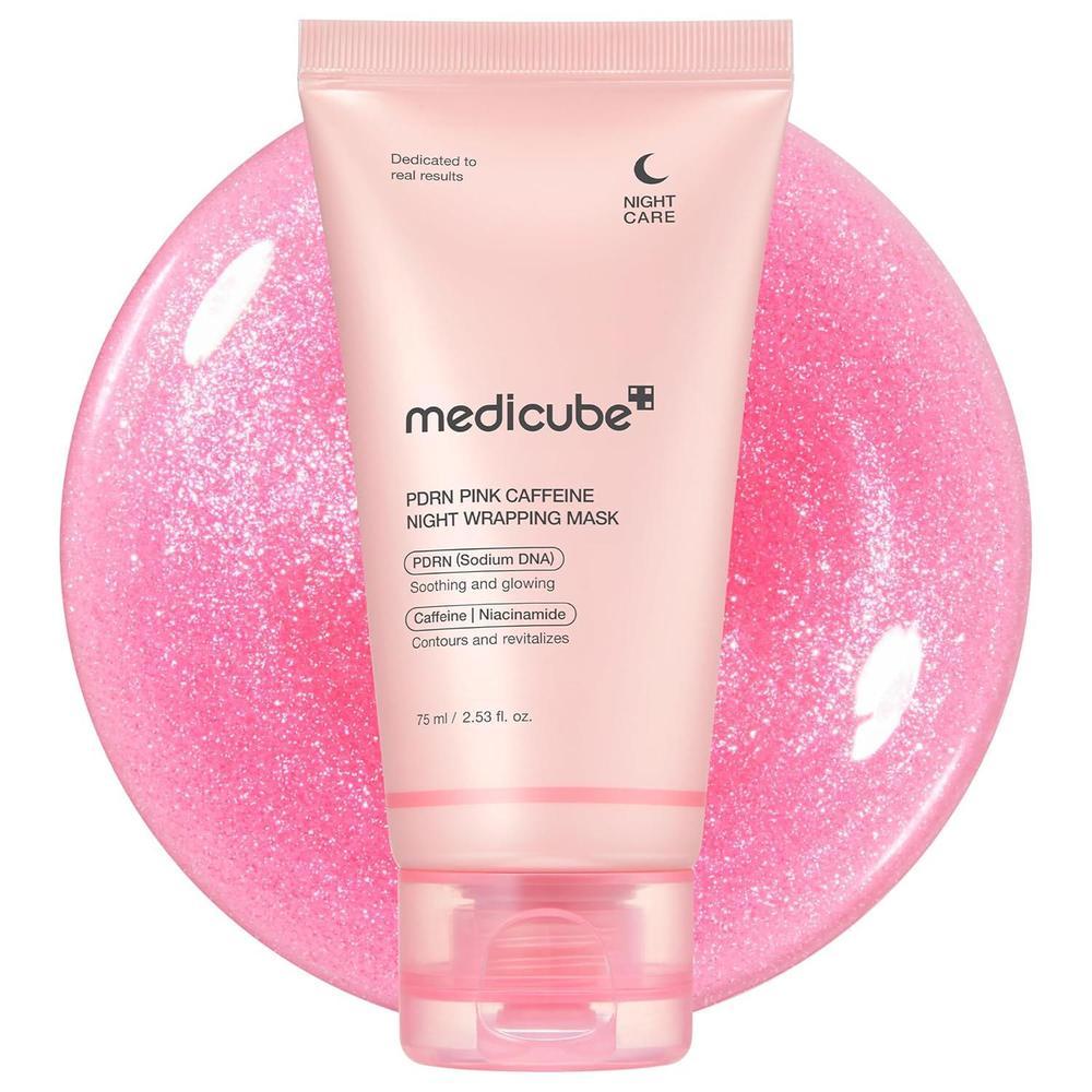 medicube PDRN - Mascarilla facial con cafeína durante la noche, reafirmante, deshincha e hidratación, ADN de salmón + cafeína + colágeno para un soporte refinado de vidrio para el contorno de la piel