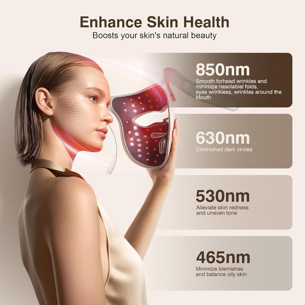 Máscara LED para terapia de luz roja inalámbrica, recargable, 9 modos, con ajuste facial 3D, mejora el cuidado de la piel en casa