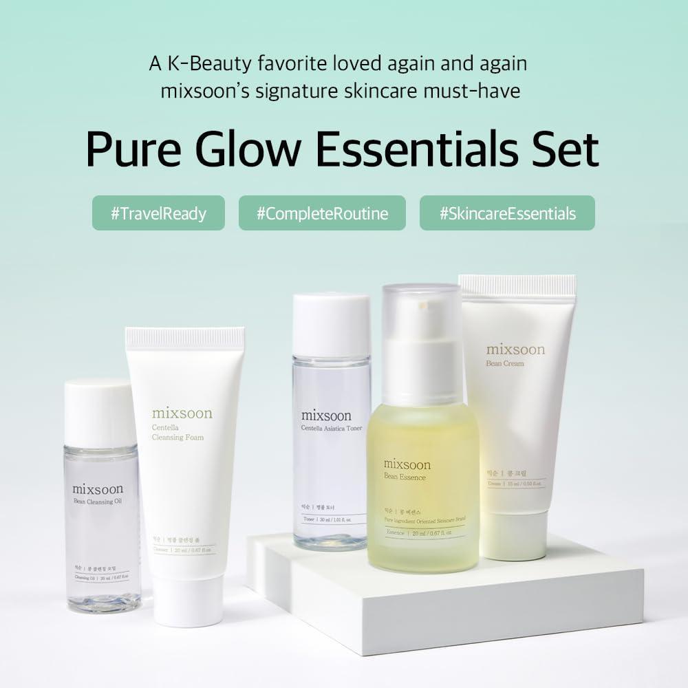 Mixsoon Pure Glow Essentials - Kit De Cuidado De La Piel En 5 Pasos, Hidratante Y Nutritivo, Ideal Para Viajes