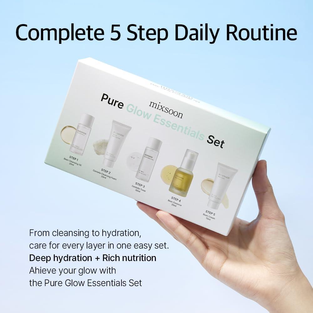 Mixsoon Pure Glow Essentials - Kit De Cuidado De La Piel En 5 Pasos, Hidratante Y Nutritivo, Ideal Para Viajes