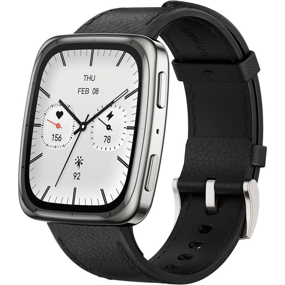 Amazfit Active 2 Premium Smart Watch Fitness Tracker (Square) for Android & iPhone, 10 Day Battery, Water Resistant, GPS Maps, Heart & Sleep Monitor, HYROX Mode, Sapphire Glass, Leather + Sport Strap