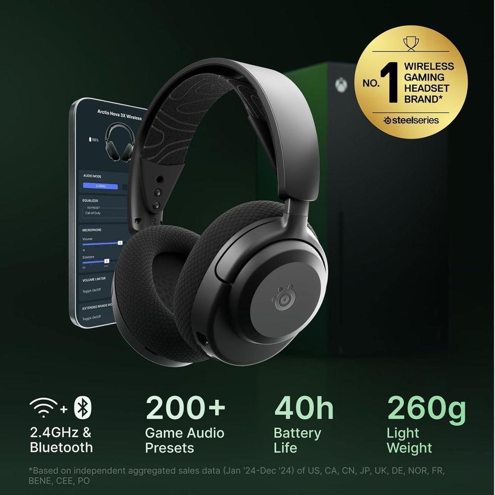 SteelSeries Arctis Nova 3X Wireless Gaming Headset con Control por App, Batería 40 HR, Drivers Magnéticos, Xbox, PS5, PC, Switch, Móvil