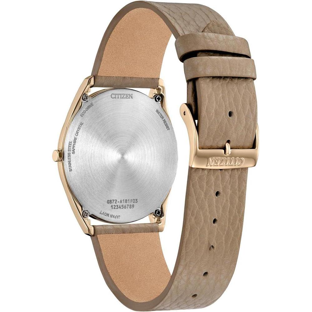 Citizen Reloj ecológico unisex Eco-Drive Dress Classic, correa de cuero beige, esfera rosa, 2 manecillas, modelo AR3123-00X