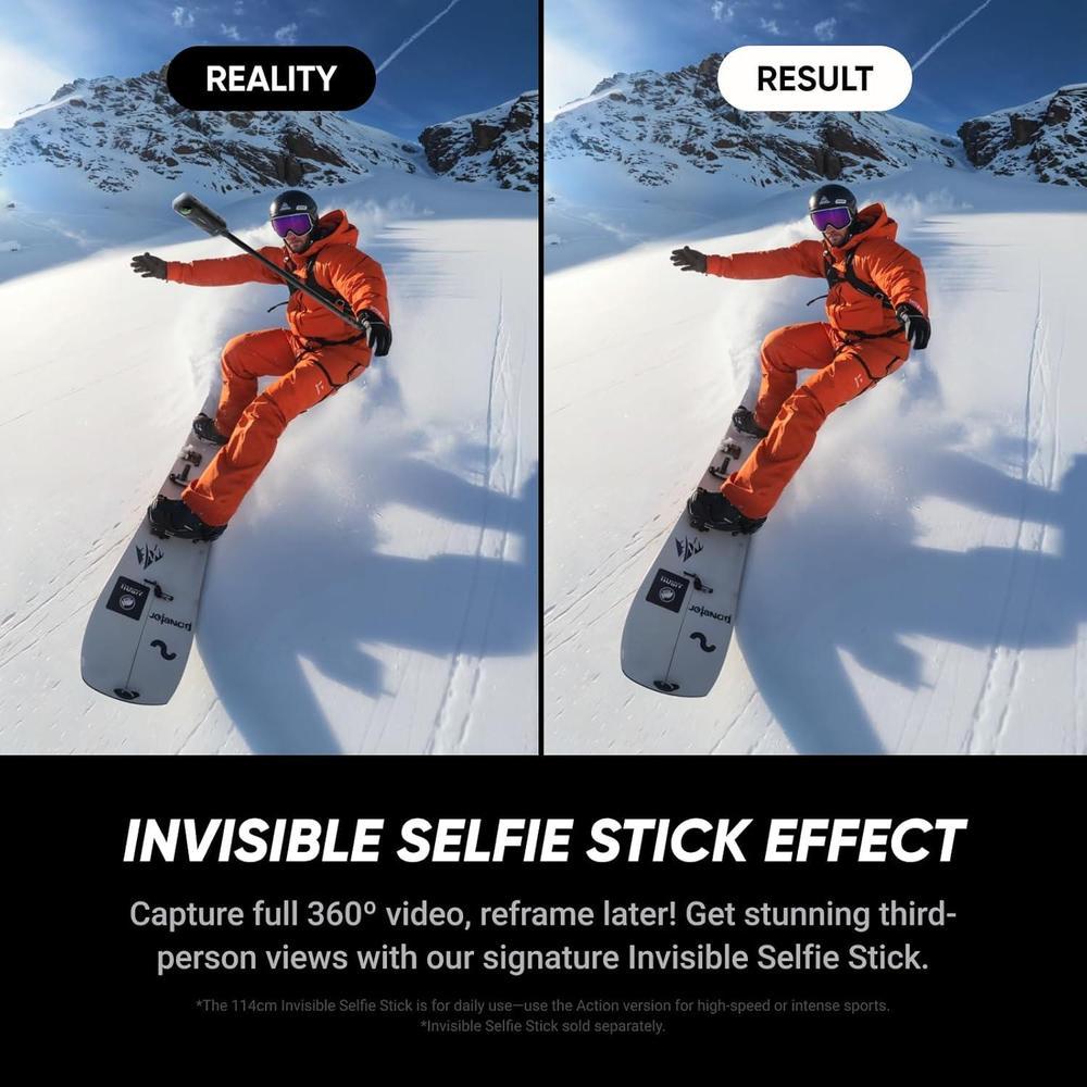 Insta360 X5 Starter Bundle - Cámara de Acción 8K 360° Impermeable, Selfie Stick Invisible, Lentes Reemplazables, Batería Extensa