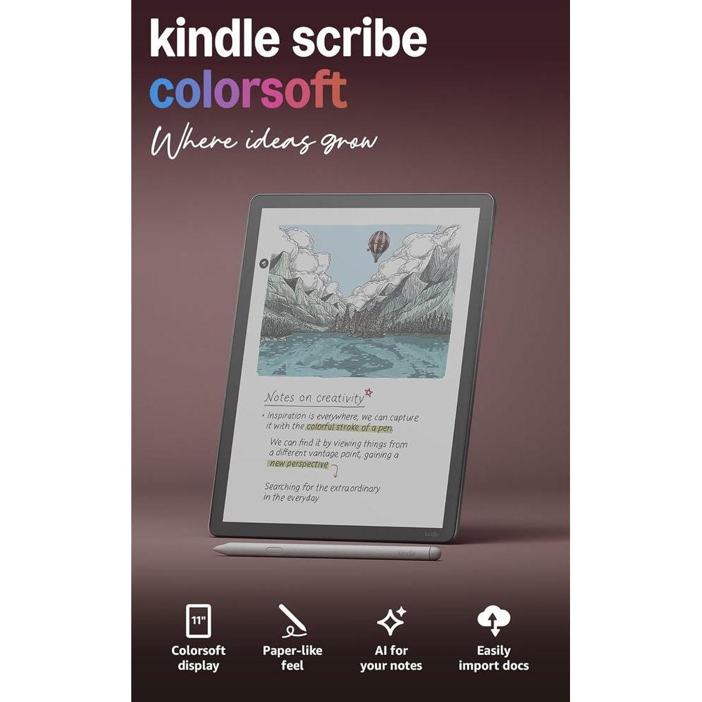 Amazon Kindle Scribe Colorsoft 64GB (newest model) — 11” paper-like color display with front light — Thin, light, powerful — Write in notebooks, documents, and books. Includes Premium Pen - Graphite