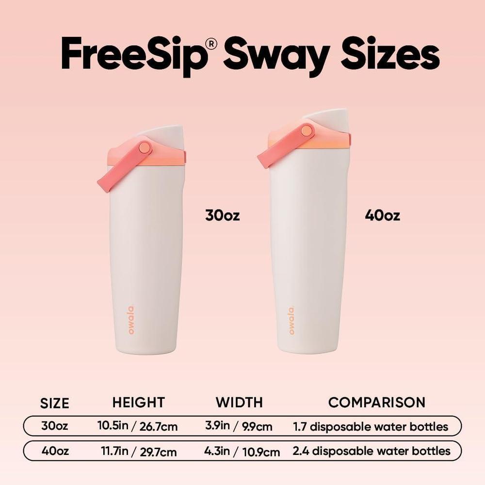 Owala FreeSip Sway - Botella de agua de acero inoxidable con boquilla 2 en 1, tapa a prueba de fugas en color Sorbete espumoso