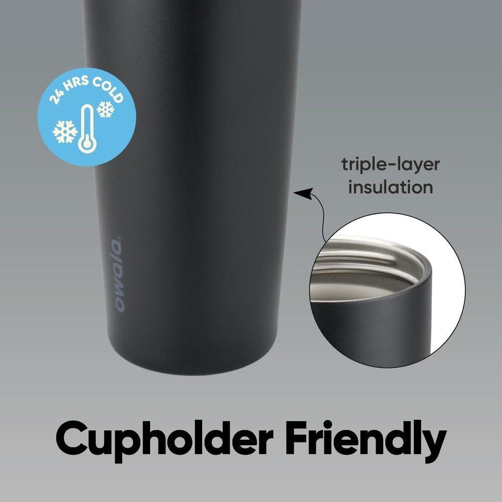 Botella de agua Owala FreeSip de acero inoxidable negro, aislamiento triple, con paja y tapa antifugas para deportes y viajes