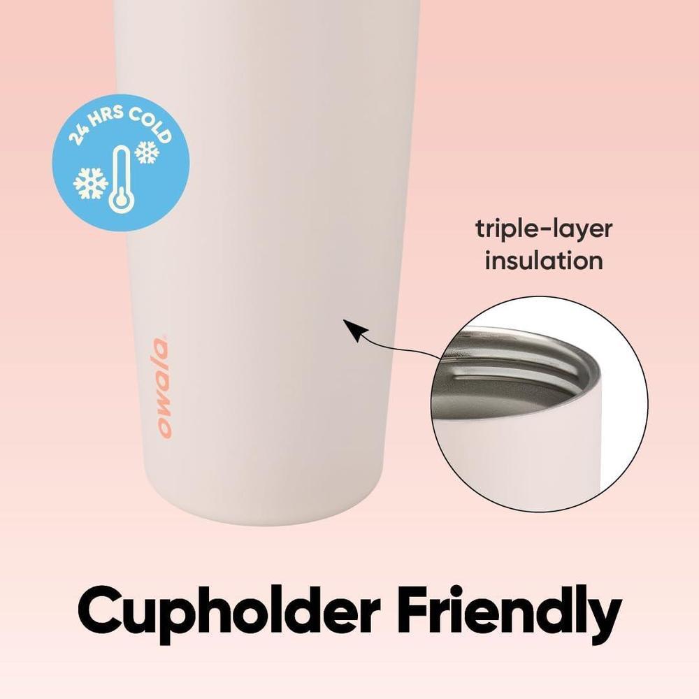 Owala FreeSip Sway Botella de agua de acero inoxidable, color naranja/bronceado con boquilla innovadora y diseño aislado