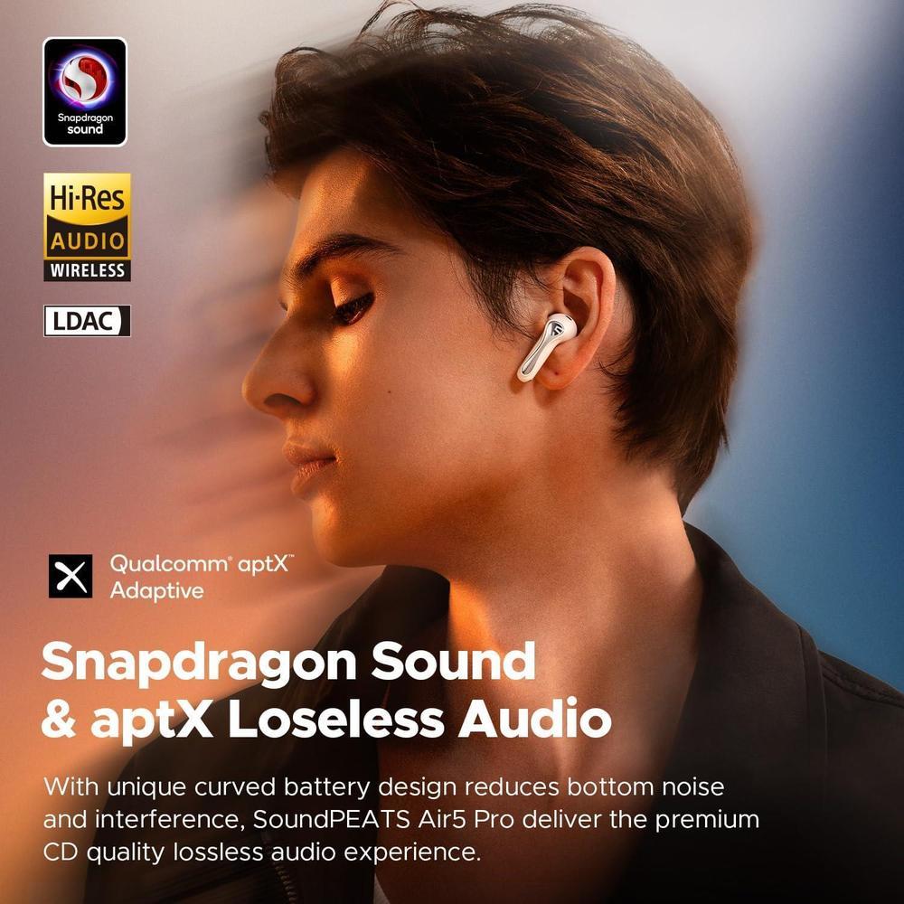 Soundpeats Air5 Pro Auriculares Inalámbricos Con Cancelación De Ruido, Sonido Snapdragon, 6 Micrófonos Blanca
