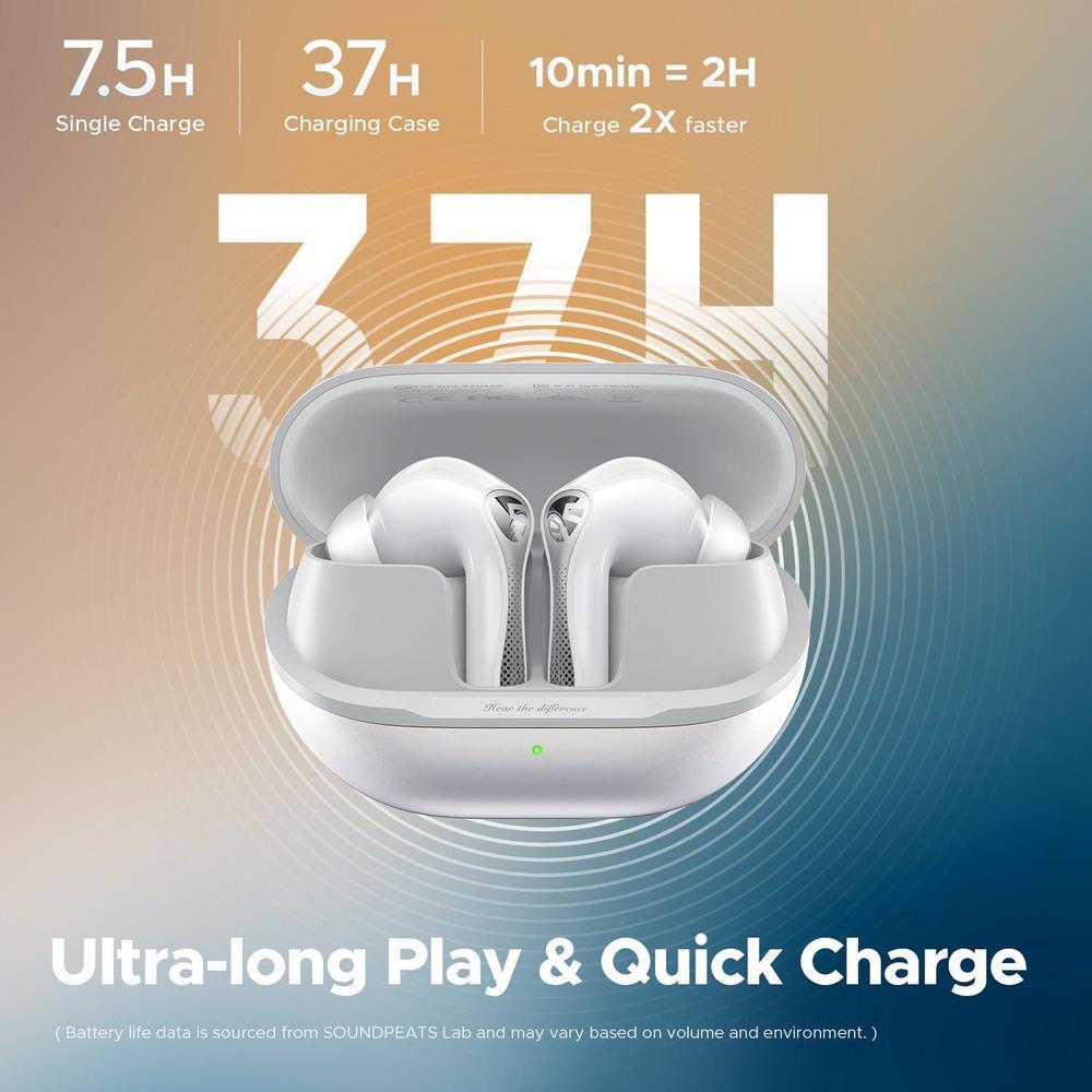 Soundpeats Air5 Pro Auriculares Inalámbricos Con Cancelación De Ruido, Sonido Snapdragon, 6 Micrófonos Blanca