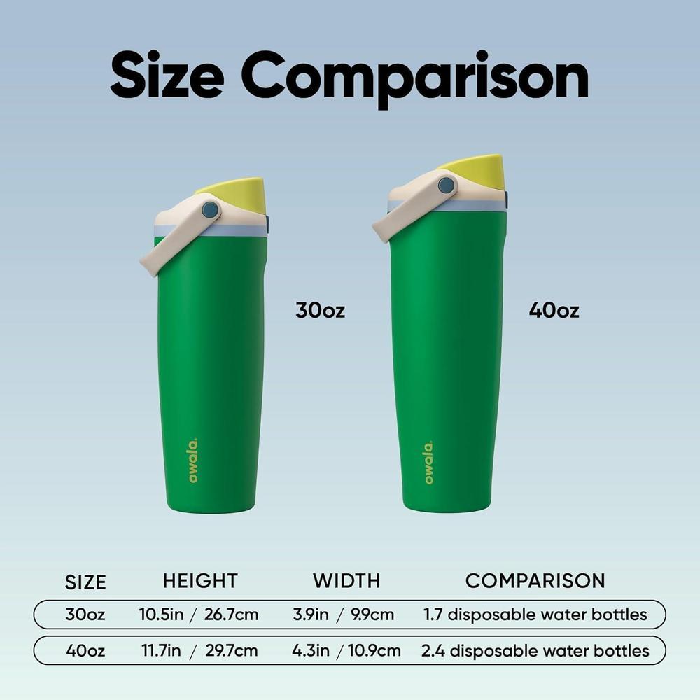 Owala FreeSip Sway Botella térmica de acero inoxidable con boquilla dual, pajilla y asa para viajes, deportes y escuela, sin BPA, verde