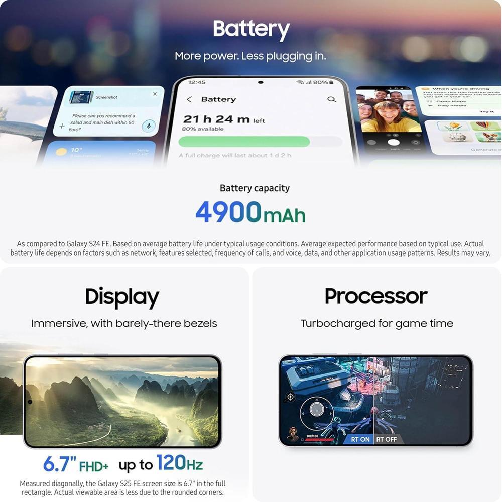 Samsung Galaxy S25 FE 256GB Marino, Android, 6.7 Pulgadas, Libre De Fábrica
