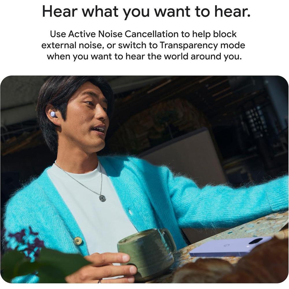 Google Pixel Buds 2a, audífonos Bluetooth inalámbricos con cancelación de ruido y modo transparencia, ajuste cómodo y resistente al agua