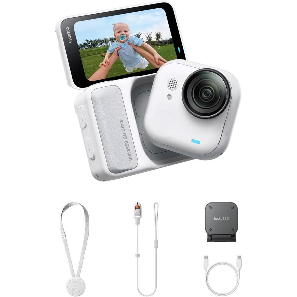 Insta360 GO Ultra - Small 4K Vlogging Camera, Hands-Free, POV Cam, 1/1.28" Sensor, 53g Lightweight, 156° FOV, 200 Min Battery Life, Magnetic Wearable Action Camera for Sports, Vlog