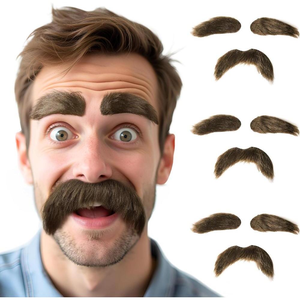 HOMELEX 3 Pcs Self Adhesive Fake Mustache and Eyebrows Set Fake Beard for Costume and Halloween Festival Party