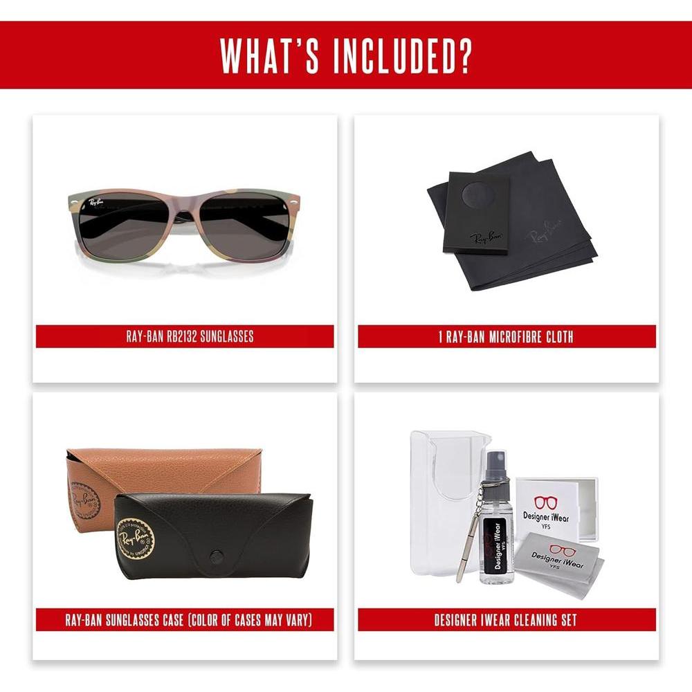 Ray-Ban RB2132 WAYFARER Lentes de sol cuadrados para hombres y mujeres con kit de accesorios iWear