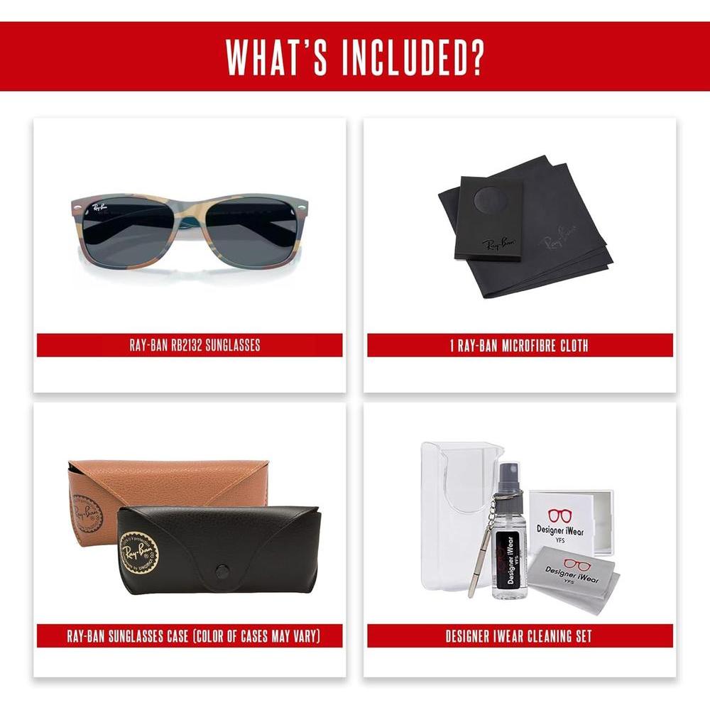 Ray-Ban RB2132 WAYFARER Lentes de sol para hombres y mujeres con kit de gafas de diseñador iWear