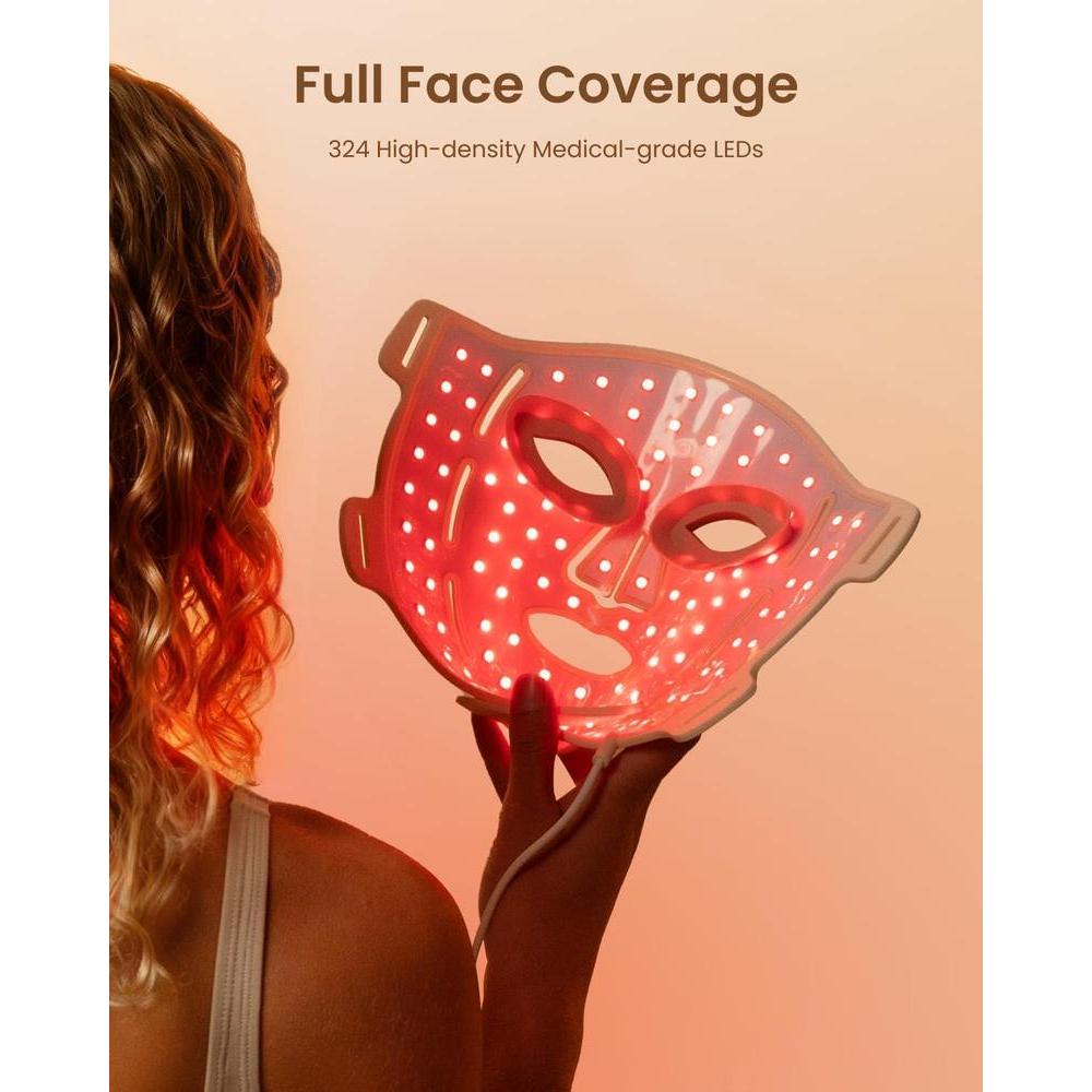 RENPHO máscara 4D de luz roja para terapia facial, ideal regalo, con 324 LEDs cobertura completa y 3 modos de luz
