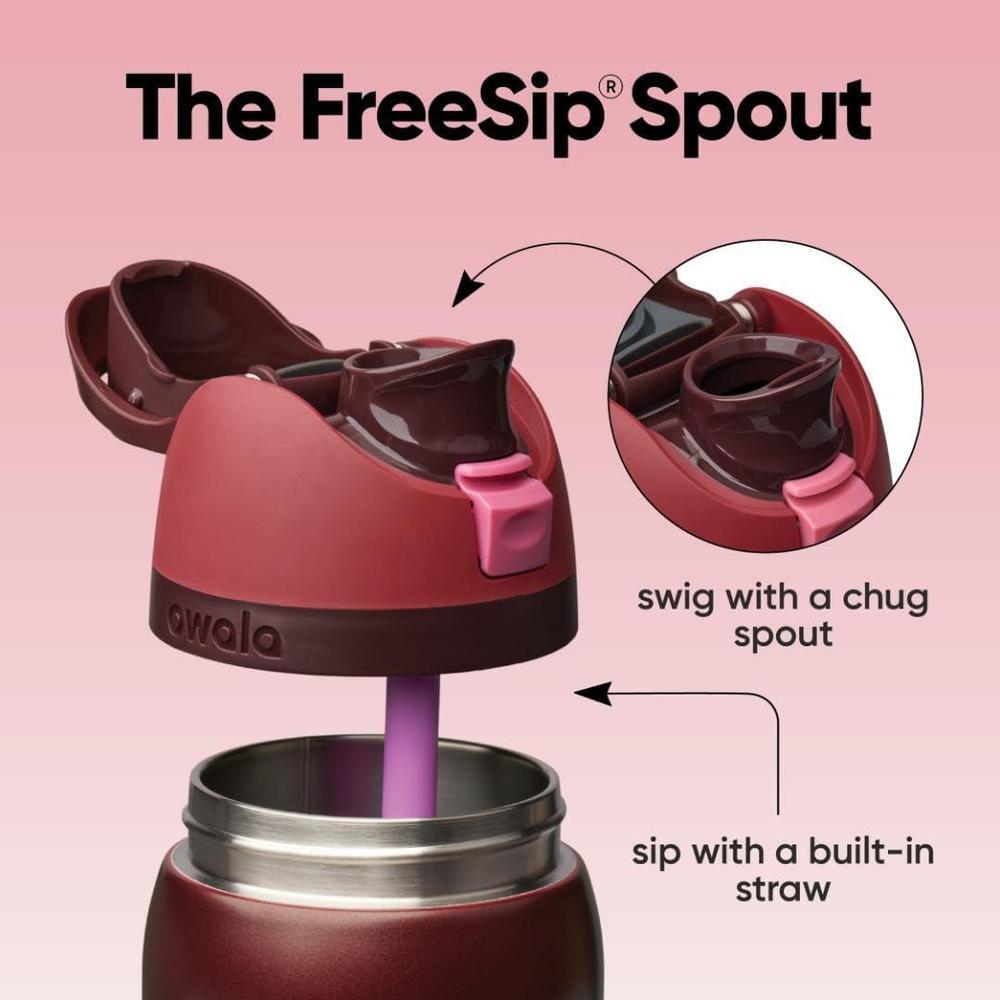 Botella de agua Owala FreeSip aislada de acero inoxidable, incluye sorbete, ideal para viajes y deportes, color cereza negra