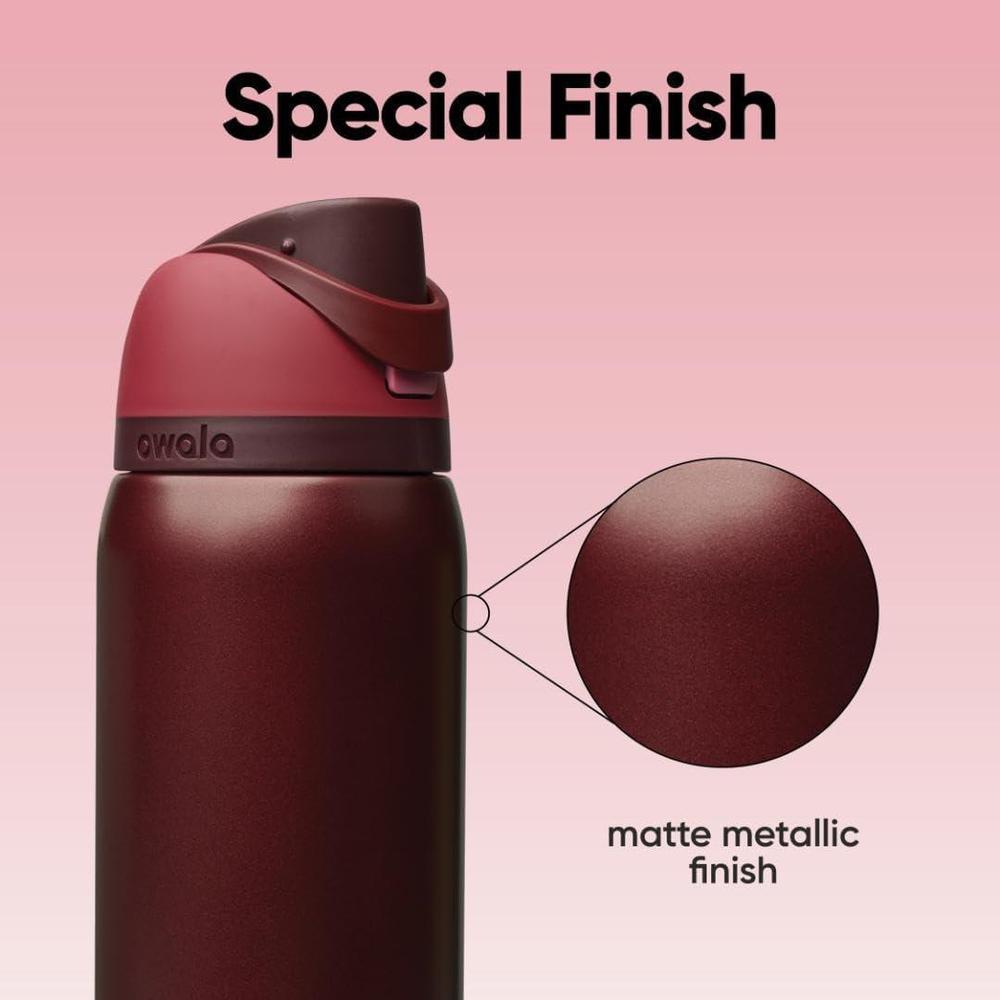 Botella de agua Owala FreeSip aislada de acero inoxidable, incluye sorbete, ideal para viajes y deportes, color cereza negra