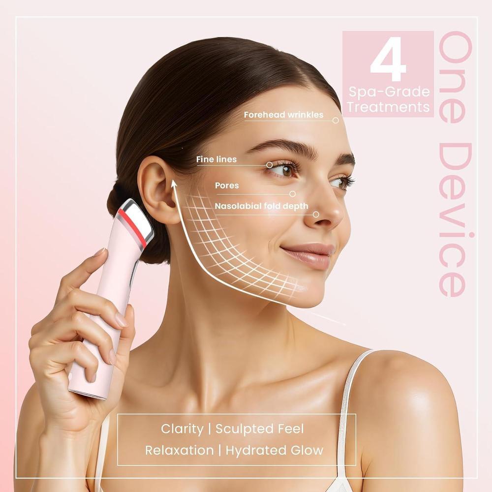 Dispositivo facial 8 en 1 para estiramiento, lifting, terapia LED, masaje vibrante y calidez, cuidado de piel tipo spa en casa