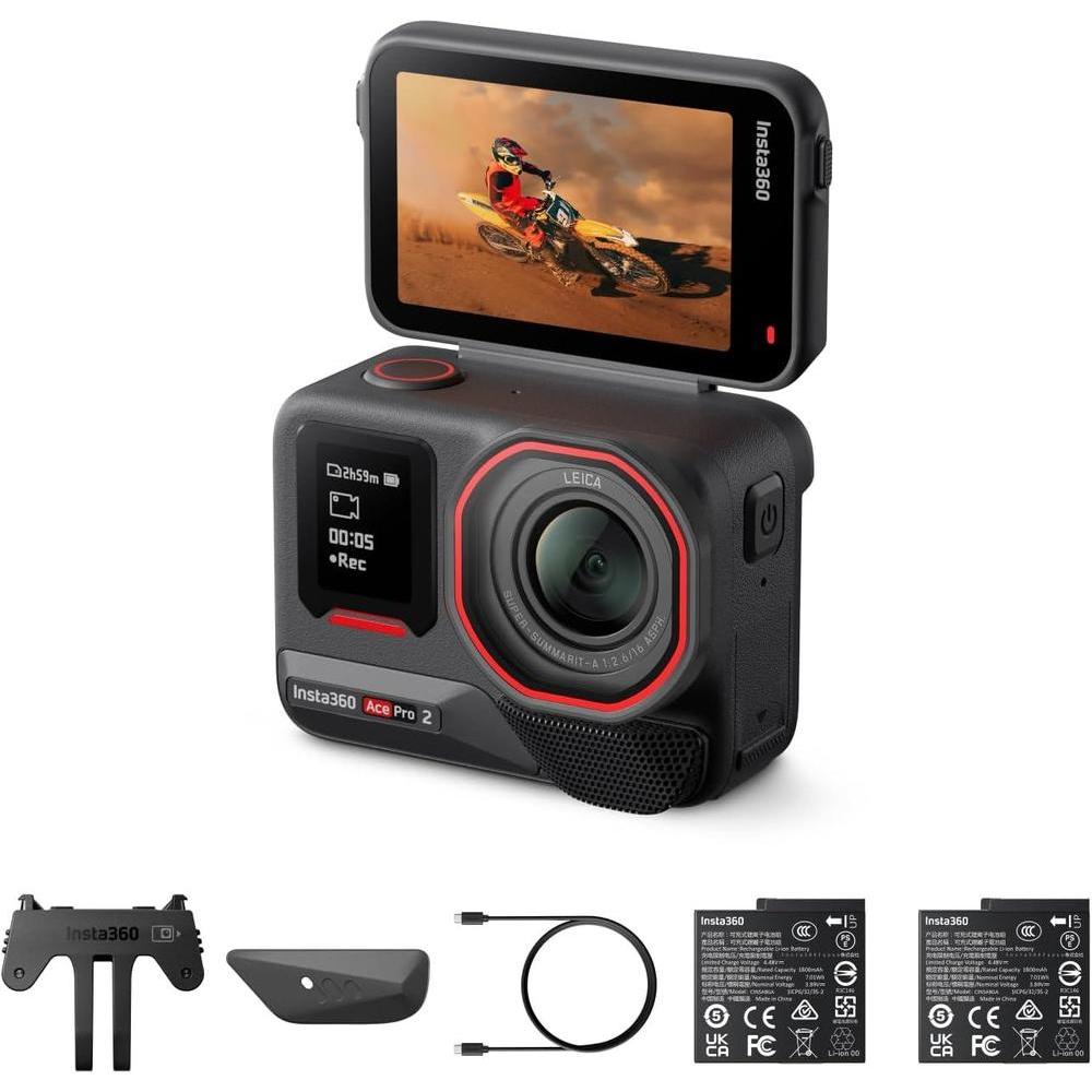 Insta360 Ace Pro 2 Dual Battery Bundle - 8K Waterproof Action Camera Co-Engineered with Leica, 1/1.3" Sensor, Dual AI Chip, Leading Low Light, Superior Audio