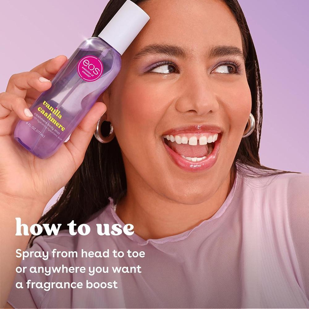 Rocío corporal de cachemira eos con almizcle suave, caramelo y ácido hialurónico, spray hidratante para mujeres