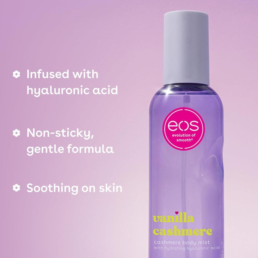 Rocío corporal de cachemira eos con almizcle suave, caramelo y ácido hialurónico, spray hidratante para mujeres