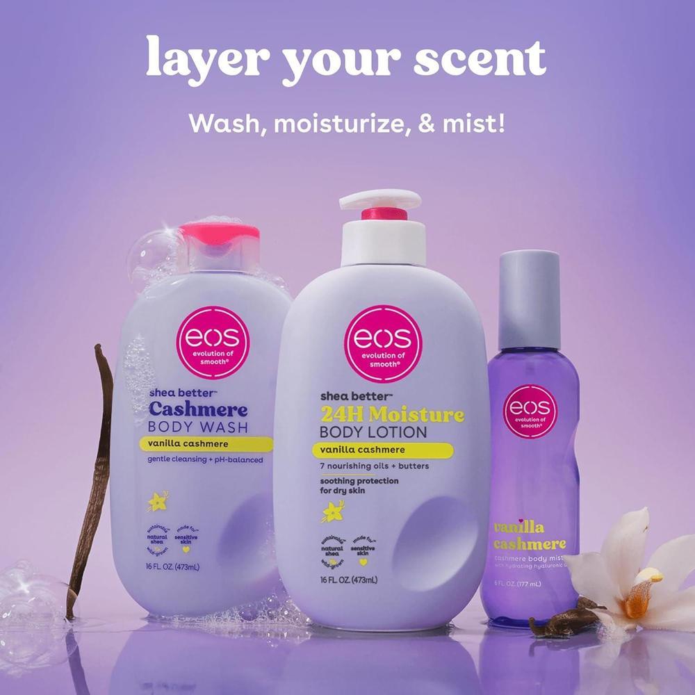 Rocío corporal de cachemira eos con almizcle suave, caramelo y ácido hialurónico, spray hidratante para mujeres