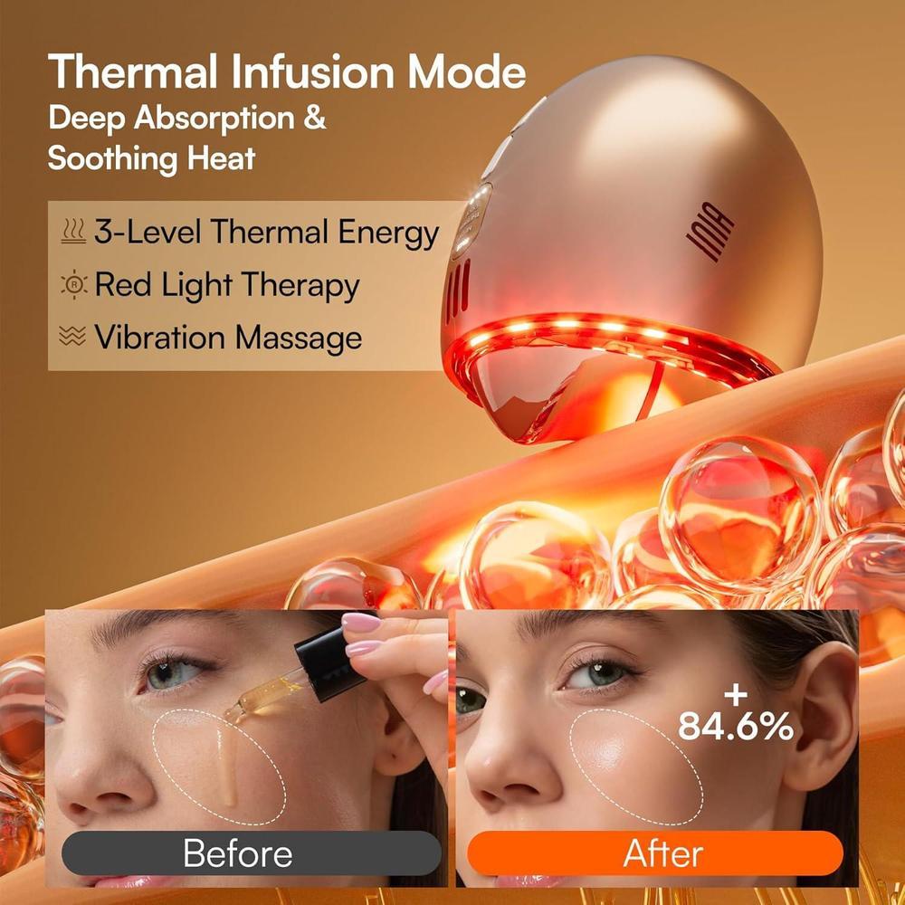 INIA masajeador facial con terapia de luz roja, térmico y cryo, tecnología 7 en 1 para el cuidado de la piel de rostro y cuello