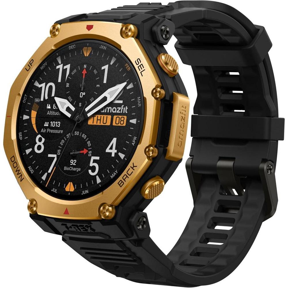 Amazfit T-Rex 3 Pro Outdoor Smart Watch 48mm Sapphire AMOLED Display with Flashlight, Ti Bezel, Dual Band GPS, Offline Maps, 25 Days Battery, 10 ATM, 180+ Sports Mode for Android & iPhone, Black Gold