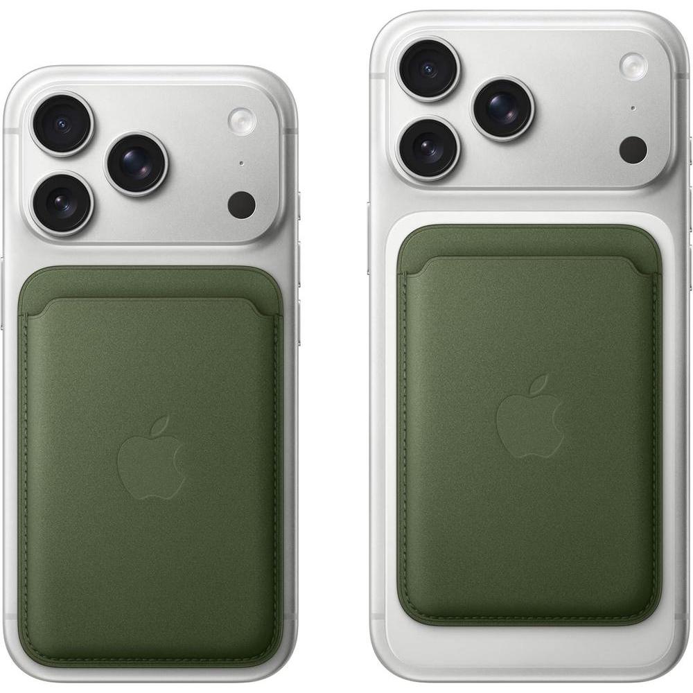 Apple Cartera FineWoven para iPhone con MagSafe en color verde moss, material reciclado, soporte para Find My, tecnología integrada para seguridad de tarjetas