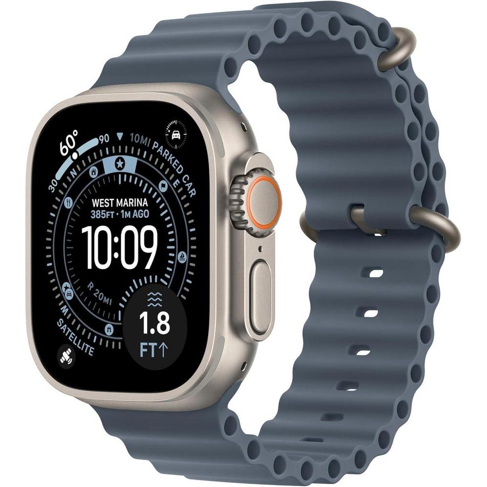 Apple Watch Ultra 3 [GPS + Cellular 49mm] Running & Multisport Smartwatch w/Rugged Titanium Case w/Anchor Blue Ocean Band. Satellite Communications, Advanced Health & Fitness Tracking