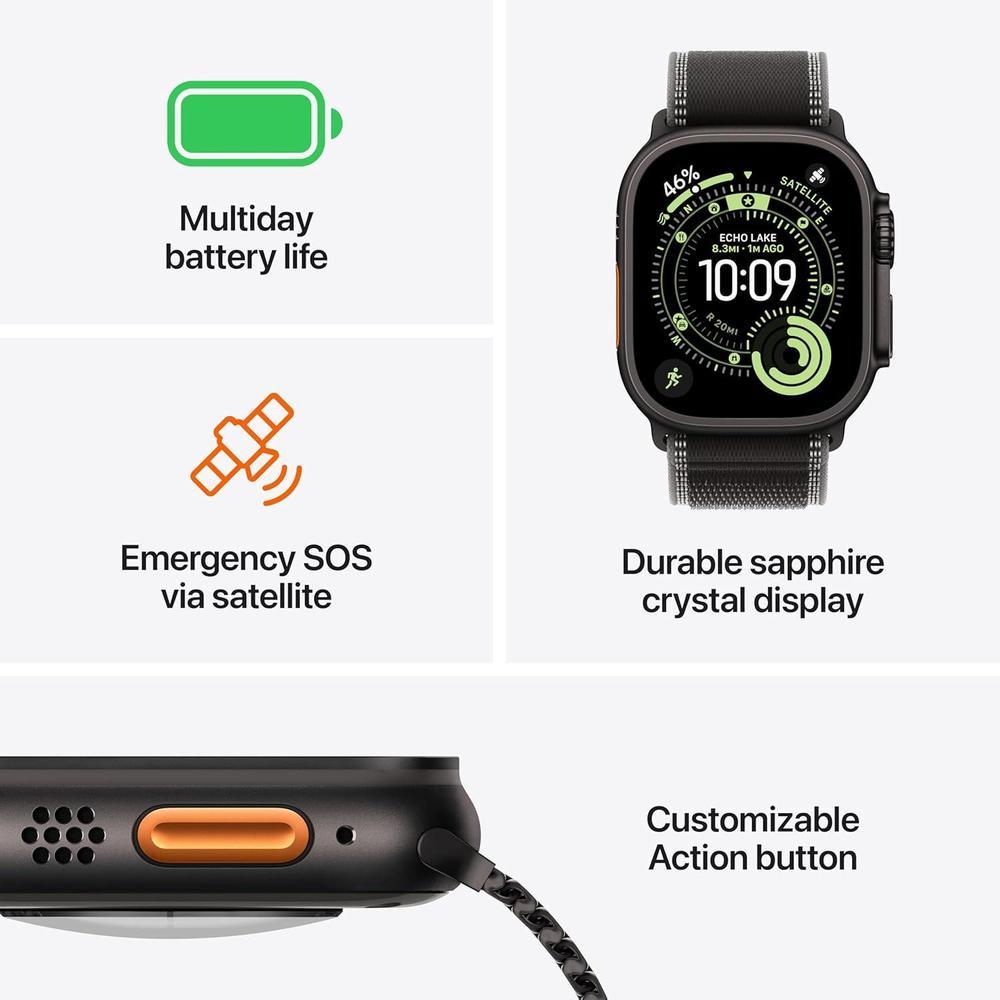 Apple Watch Ultra 3 GPS + Cellular, reloj inteligente multideporte con caja de titanio resistente y banda azul océano
