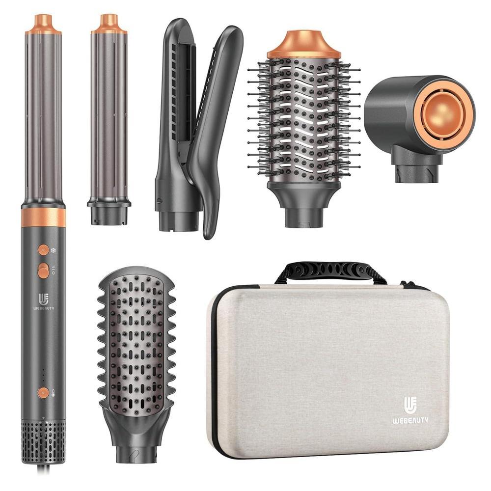 Cepillo secador de pelo Air Styler: herramientas de doble voltaje 7 en 1 con alisador de aire caliente, rizadores de envoltura automática, voluminizador sin encrespamiento, secado rápido, alisado y