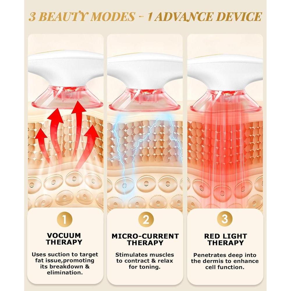 INTEO Máquina 3 en 1: Dispositivo de Belleza Recargable para Contornear Cuerpo y Cara con Terapia de Luz Roja