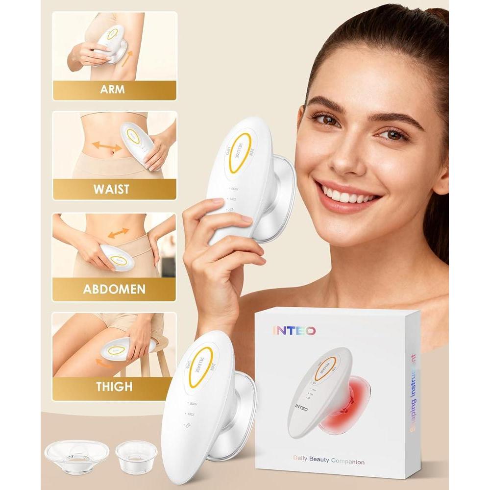 INTEO Máquina 3 en 1: Dispositivo de Belleza Recargable para Contornear Cuerpo y Cara con Terapia de Luz Roja