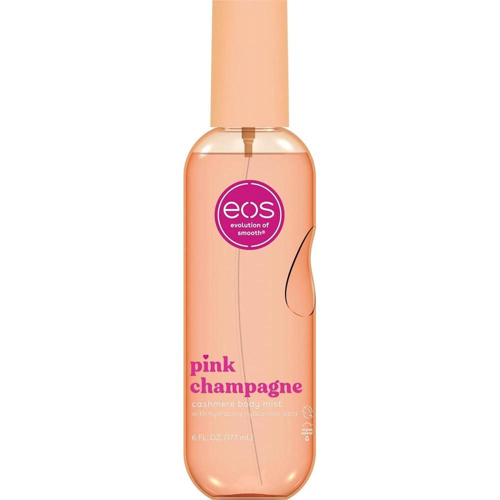 eos Spray corporal de cachemira, champán rosa, spray corporal para mujeres, niebla para el cabello, hidratante, ácido hialurónico, glicerina, vegano, libre de crueldad, 6 onzas líquidas