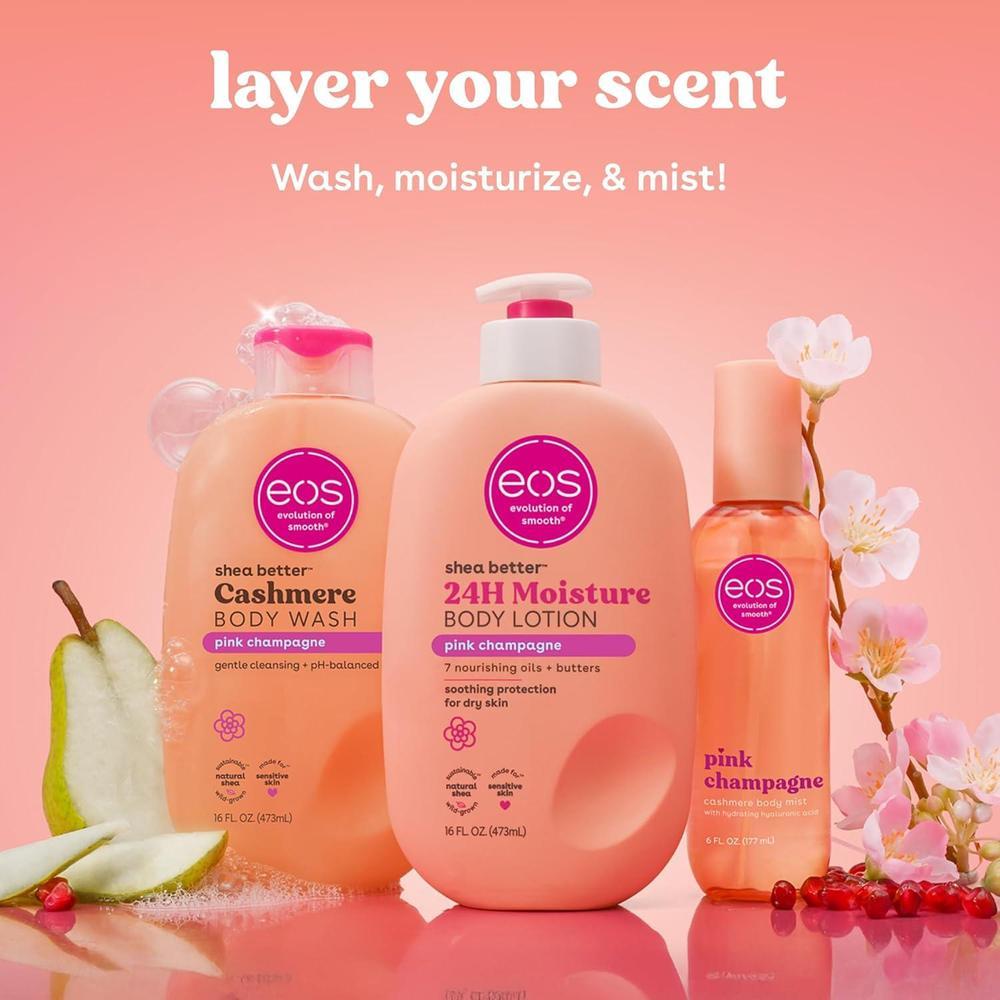 eos Spray corporal de cachemira con champán rosa, hidratante y vegano, para mujeres, también niebla para el cabello