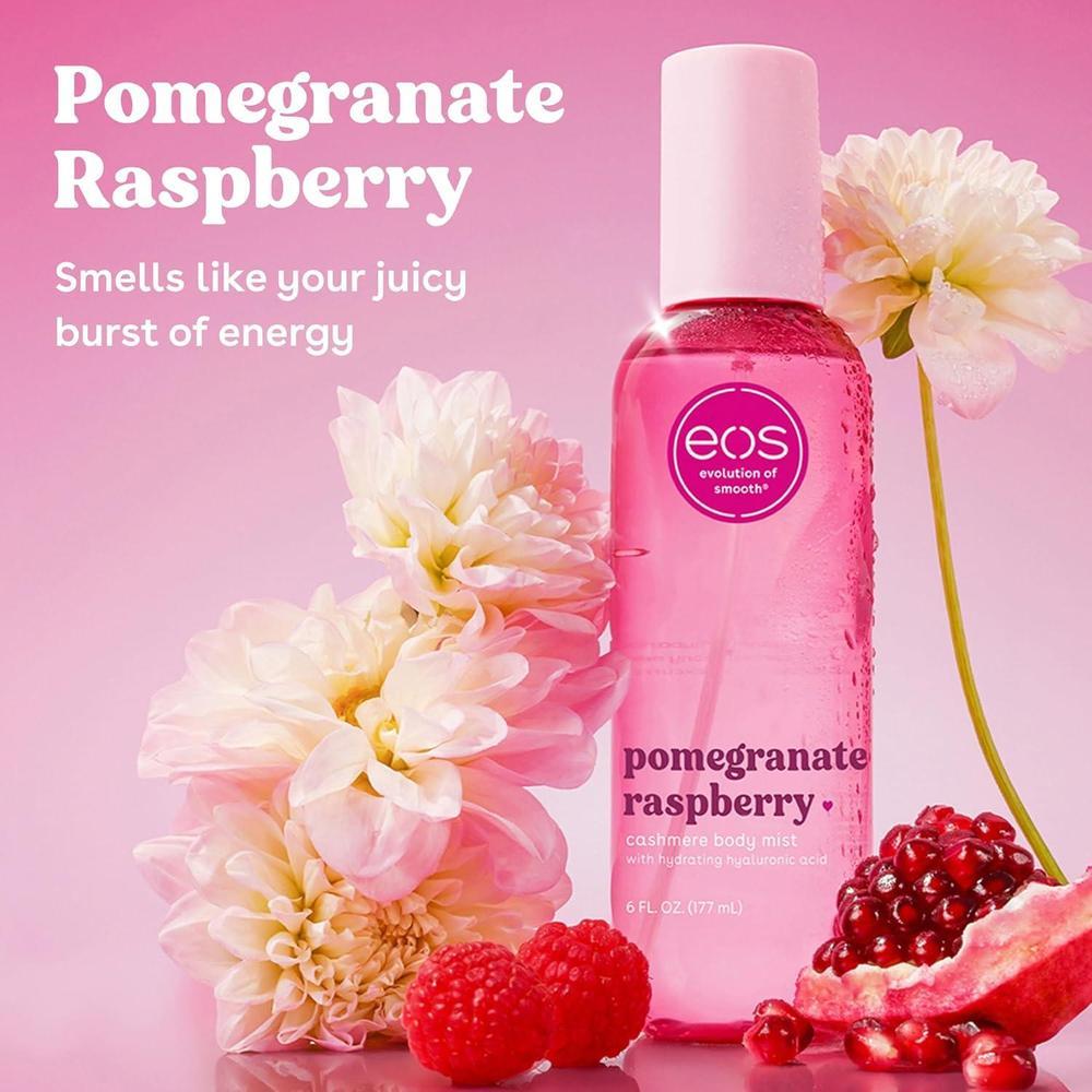 eos Spray corporal vegano y fragante con granada y frambuesa para mujer, con ácido hialurónico y libre de crueldad