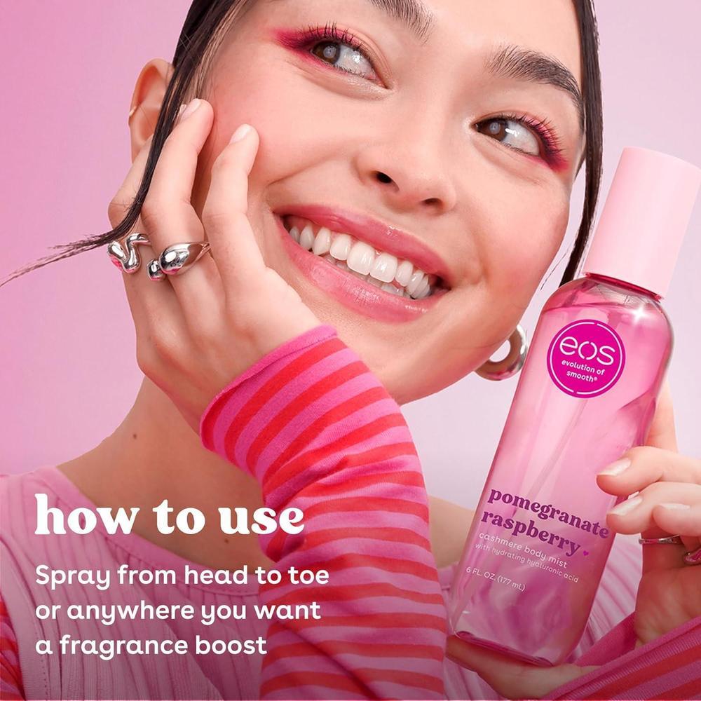 eos Spray corporal vegano y fragante con granada y frambuesa para mujer, con ácido hialurónico y libre de crueldad
