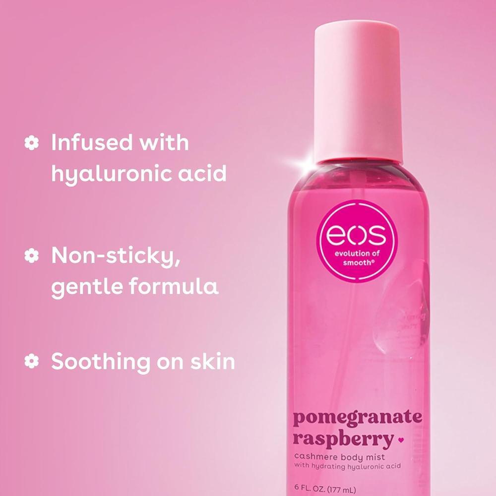 eos Spray corporal vegano y fragante con granada y frambuesa para mujer, con ácido hialurónico y libre de crueldad