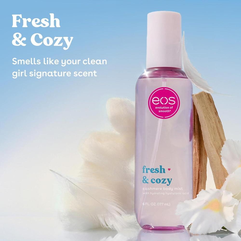 eos Spray corporal de cachemira, fresco y acogedor. Hidratante, vegano, libre de crueldad. Con ácido hialurónico y glicerina