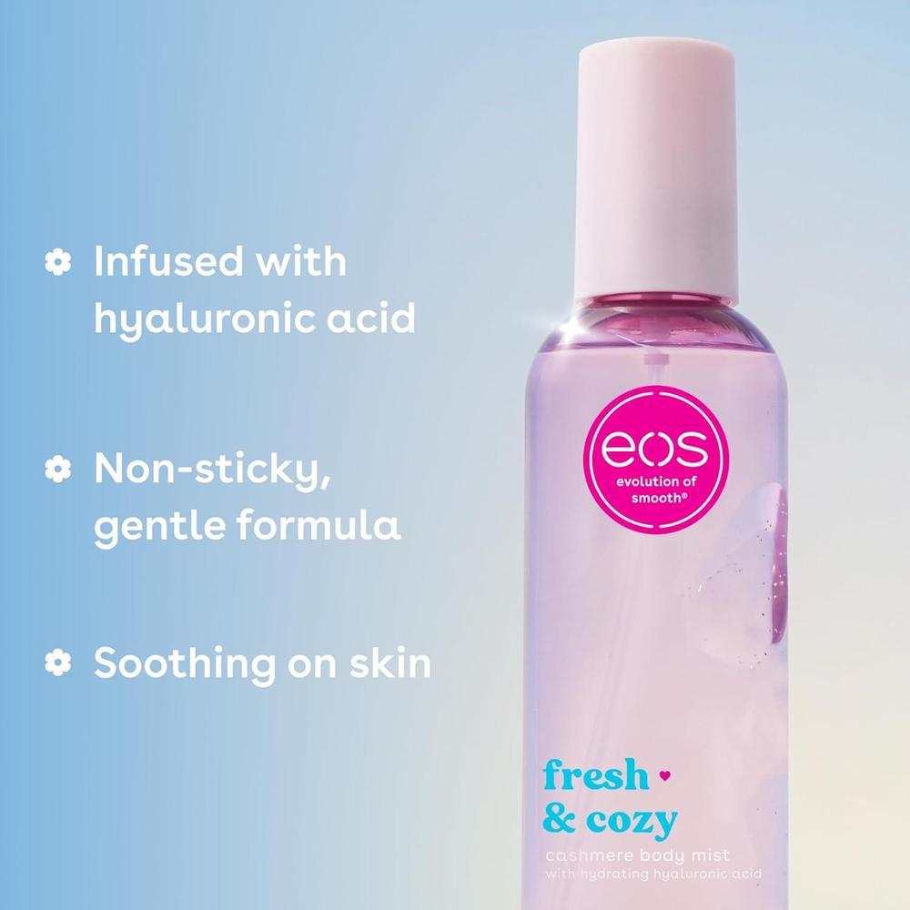 eos Spray corporal de cachemira, fresco y acogedor. Hidratante, vegano, libre de crueldad. Con ácido hialurónico y glicerina