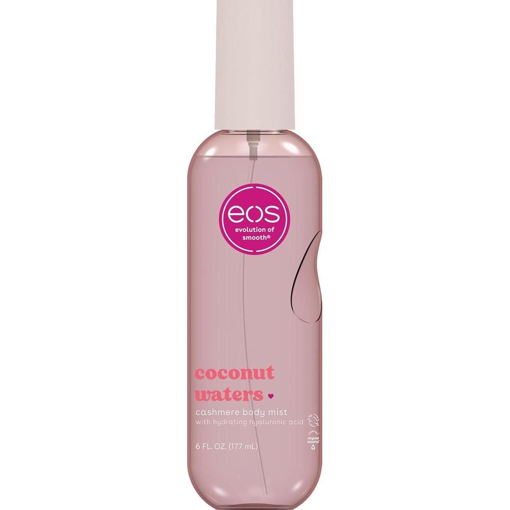 eos Spray corporal de cachemira, aguas de coco, spray corporal para mujeres, niebla para el cabello, perfume de coco, hidratante, ácido hialurónico, glicerina, vegano, libre de crueldad, 6 onzas