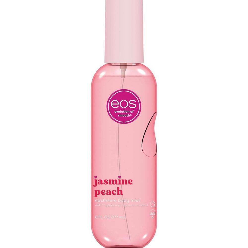 eos Spray corporal de cachemira, melocotón jazmín, spray corporal para mujeres, niebla para el cabello, perfume floral, hidratante, ácido hialurónico, glicerina, vegano, libre de crueldad, 6 onzas